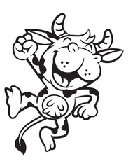 Dairy Cow cartoon characters jumping and say hurray. Best for outline, logo, coloring book, and mascot for dairy milk product and healthy food themes