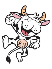 Dairy Cow cartoon characters jumping and say hurray. Best for sticker, logo, and mascot for dairy milk product and healthy food themes