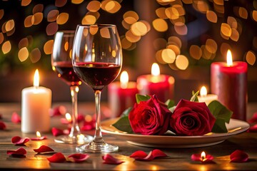 romantic velvet night wine glass candlelit dinner rose petals luxury indulgence