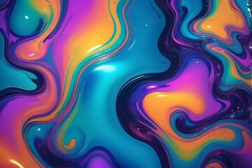 Abstract liquid swirl background with vibrant blue, purple, and orange colors.