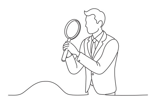 recommend clip art: Businessman with magnifying glass One line continuous line art vector illustration on white background.