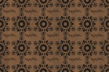Ethnic damask flowers pattern seamless black and brown vintage for fabric ,textile ,background,carpet,curtain,wallpaper,wrapping,clothing.