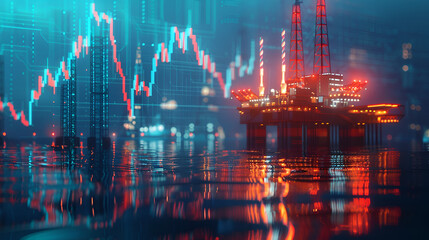 Fototapeta premium Trading Company Oil Rigs Background. Oil Price In Market.