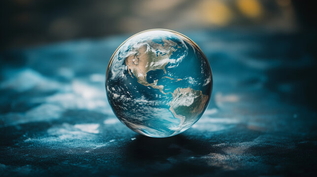 Earth in space, a glass orb containing Earth