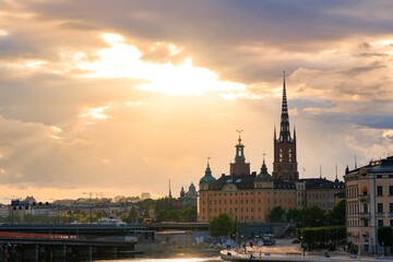 Obraz premium スウェーデン 夕暮れのストックホルム