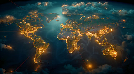 Obraz premium A dynamic global business scene depicting the expansion of horizons through international CRM development, with interconnected markets