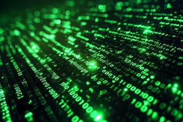 Green Dark Binary Code with Data Streaming Background created with Generative AI