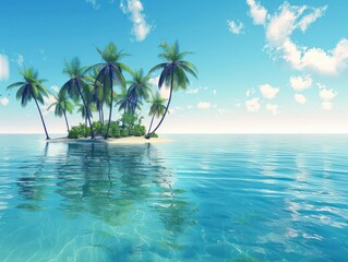 Island Bliss: Tropical Palm Trees and Blue Sky Wallpaper