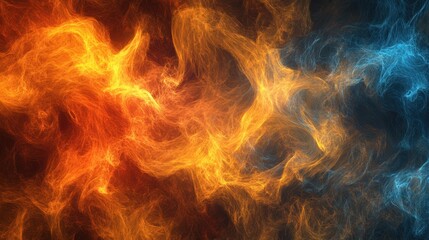 Fototapeta premium Abstract swirling flames in orange and blue hues, creating a dynamic visual effect.