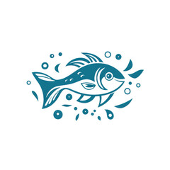 Fototapeta premium Stylized fish illustration surrounded by bubbles and leaves, perfect for seafood, nature, or culinary themes.