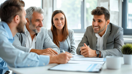 Fototapeta premium Positive Business Meeting in a Modern HR Office with Diverse Team Members Collaborating