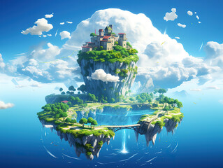 Amazing Fantasy landscape with fantasy planet and waterfalls