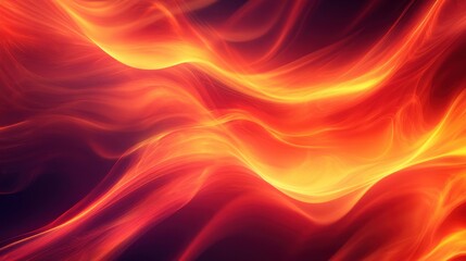 Fototapeta premium Abstract swirling flames in vibrant orange and yellow hues against a dark background.
