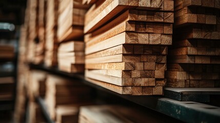 Obraz premium Stacks of processed wooden planks