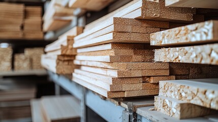 Fototapeta premium Stacks of processed wooden planks