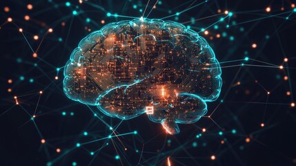 2D AI illustration depicting a digital brain with interconnected circuits. Represents artificial intelligence, machine learning, and neural networks. Perfect for tech-themed content.