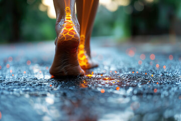 Legs burning in fire, heel spur, woman's leg hurts, pain in the foot, skin diseases, female feet with dry cracked skin close-up