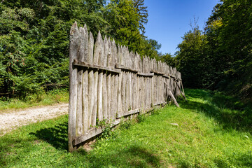 wooden palisades at the safety wall Limes in Bad Homburg to protect the roman part of allemannia,