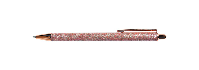 Pink or peach fuzz color pen with glitter coating isolated. PNG with transparent background. Flat...
