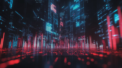 Abstract with pastel colorful charts and graphs with statistics to analyze business potential and forecast future development of companies growth. with city skyline and modern building background