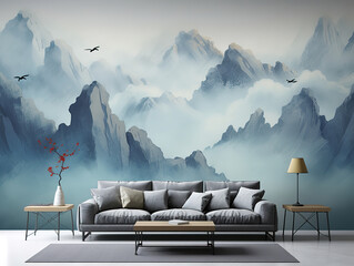 Amazing A large painting featuring mountains on a sofa