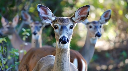 Fototapeta premium Deer are alert and looking at the camera