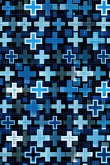 Fototapeta premium Modern abstract design with overlapping blue and black crosses.
