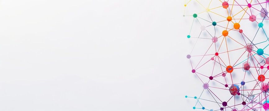 Abstract Network Pattern with Colorful Dots and Lines on a Design.