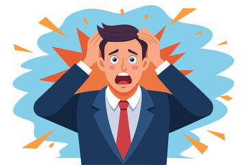 Stress or deadline at work. A business man clutched his head in panic. The bad news. Vector illustration
