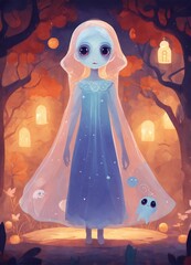 ghost in the forest "Whimsy Wisp: The Gentle Ghost of Fairy Tales"