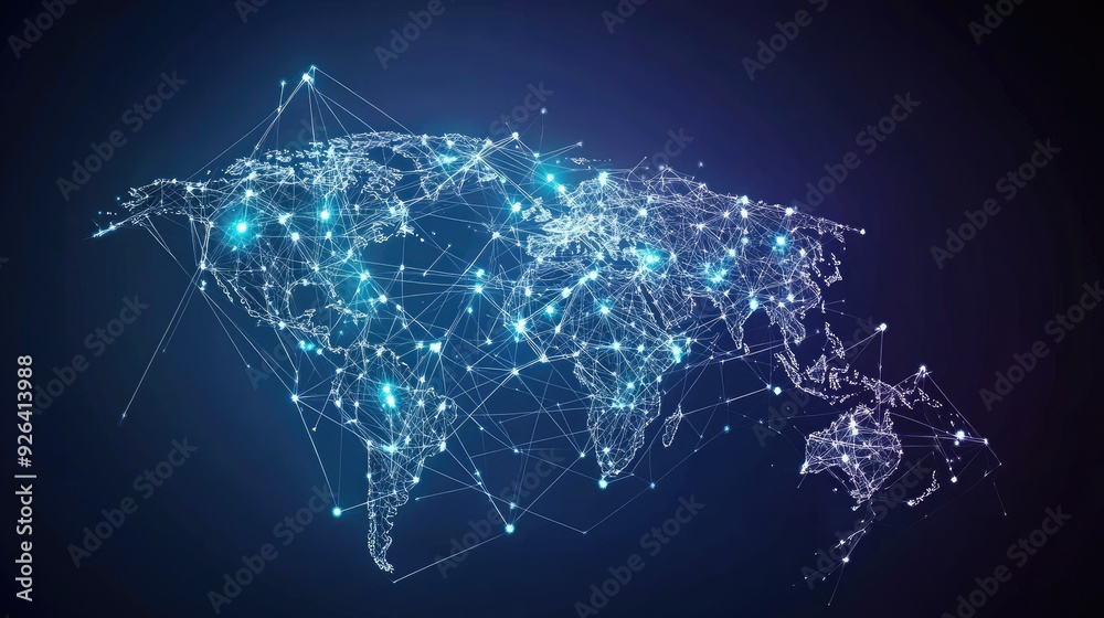 Poster abstract global business map with interconnected data points and network lines. the vector illustrat