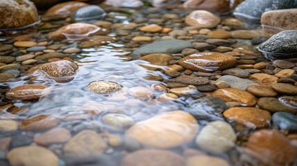 The stream water is crystal clear, reflecting rocks