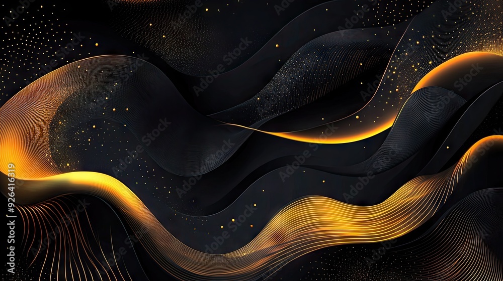Fototapete abstract vector design featuring a sleek black background adorned with shimmering golden elements. t