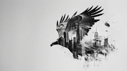 Obraz premium Bird flying over the city.