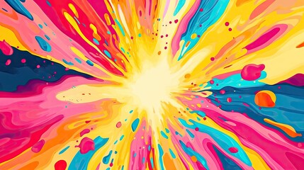 Bright and playful abstract background with vibrant color bursts and energetic patterns. Perfect for fun designs, social media graphics, and creative marketing materials. -
