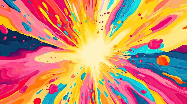 Bright and playful abstract background with vibrant color bursts and energetic patterns. Perfect for fun designs, social media graphics, and creative marketing materials. -