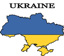 Obraz premium Ukraine. Silhouette of Ukraine in blue and yellow colors of the Ukrainian flag.