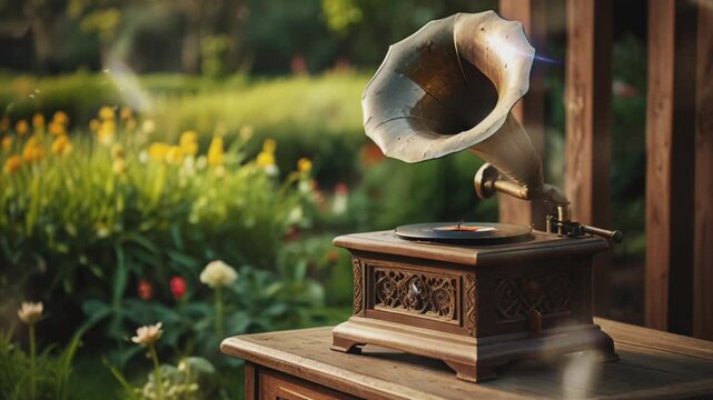 Old gramophone with aesthetic look, Seamless 4K looping virtual video animation background