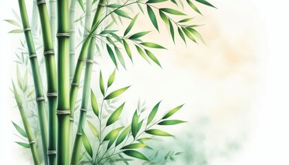 Tropical bamboo watercolor art style wallpaper background with empty space. Hand drawn watercolor design for fabric, print, cover, banner and invitation