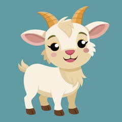Smiling goat, happy, funny, cute and friendly, light green background. Vector Illustrator.