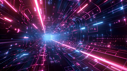 Fototapeta premium Digital technology metaverse neon blue pink background