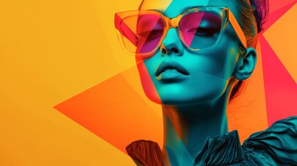 Including chunky shoes, low-rise pants, crop tops, and oversized sunglasses, the bold eclectic fashion styles of the Y2K era, fashion woman colorful dressed in the latest fashion trends of the time.