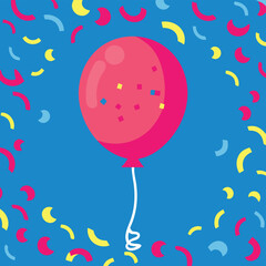 Simple Minimalist Pink Balloon with Confetti Vector Illustration, Colorful Celebration with Pink Balloon and Confetti Vector