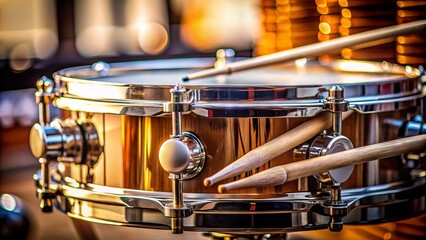 A close-up shot of a snare drum and sticks against a blurred background, showcasing the essential elements of drumming and musical rhythm.