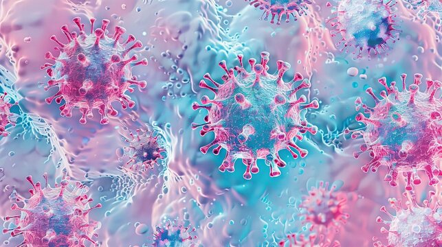 Measles virus. 3D illustration showing structure of measles virus with surface glycoprotein spikes heamagglutinin-neuraminidase and fusion protein