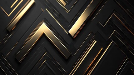 Elegant abstract design with gold directional arrows on a dark black background, combining geometric precision with a high-tech and luxurious feel.