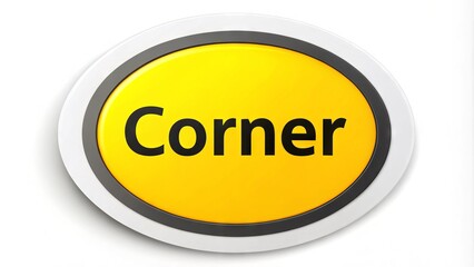 A colorful corner label on a white background with a black border, featuring a bold font and a bright yellow circular icon, indicating importance.