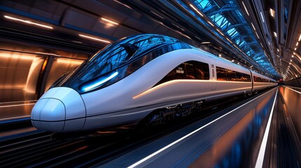 Fototapeta premium Maglev train speeding through futuristic station