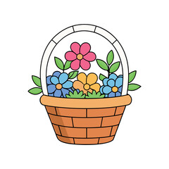colorful bouquet and flowers in a basket vector illustration design