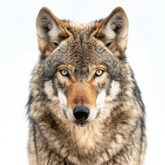 Fototapeta premium A striking and majestic wolf gazes directly into the lens. Its fur is thick and soft, showcasing beautiful colors. This image captures the essence of the wild. Perfect for nature lovers. AI